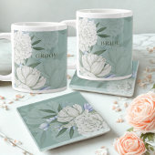Groom Wedding Gift – Sage Green & Peonies Floral ジャンボコーヒーマグカップ