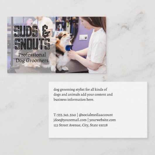 Groomer Brushing Dog Fur  名刺 (正面/裏面)