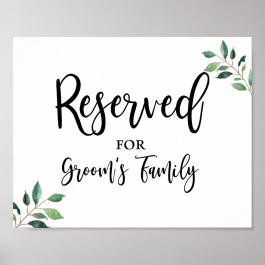 Grooms Family Greeneryのサイン結婚用に予約 ポスター (正面)