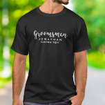 Groomsmanカスタムウェディングフライトモノグラムモダン Tシャツ<br><div class="desc">あなたのグロムスマンはスクリプトの感謝していフォントであなたの贈り物や好意でこのカスタム結婚式を愛モダンする。名前やモノグラム、文字の別の行(日付結婚、場所など)を追加 背景の色を自分の色に合わせて簡単に変更す結婚るクリック – 単に「その」の上に置き、小さなスポイトであなたの色を選択する。贈り物感謝していやあなたの記念の品結婚品として完璧な – トレンディーとスタイリッシュも、未だとクラシック – 今日の多くのテーマとコーディネートします。以下のクリックColorfulgalshopのロゴに私たちの素晴らしいブライダルパーティのギフトのすべてを見る。必要もしな救済カスタマイズら、colorfulgalshop@gmail.comまでメールでお問い合わせください。</div>