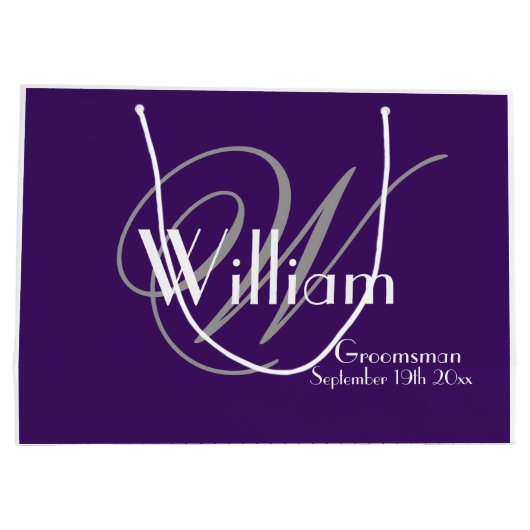 Groomsmanギフトモノグラム+名前シモダンッカッコいいク ラージペーパーバッグ (裏面)