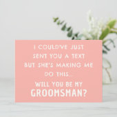 Groomsmanプロポーショおもしろいンカード | Pastelピーチカード 招待状 (スタンド正面)