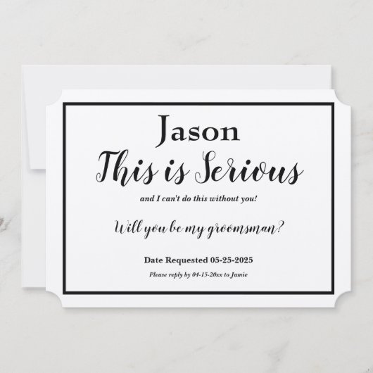 Groomsmanリクエストこの名前は重大な名前オプションです 招待状 (正面)