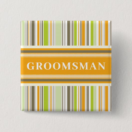 GROOMSMANレトロオレンジミントストライプミントシンプルズ結婚の 缶バッジ (正面)