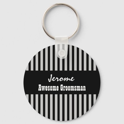 GROOMSMAN名前をカスタムするブラックストライプシルバーV05 キーホルダー (正面)