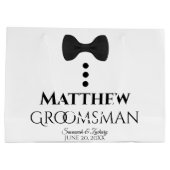 Groomsman結婚式の引き出物 – かわいい黒いネクタイ&ボタン ラージペーパーバッグ (裏面)