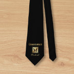 groomsman金ゴールドスクリパーソナライズされたプト黒ネックタイ ネクタイ<br><div class="desc">パーソナライズされたgroomsman金ゴールドブラックタイポグラフィ結婚ズネックタイカスタム、</div>