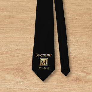 groomsman金ゴールドスクリパーソナライズされたプト黒ネックタイ ネクタイ