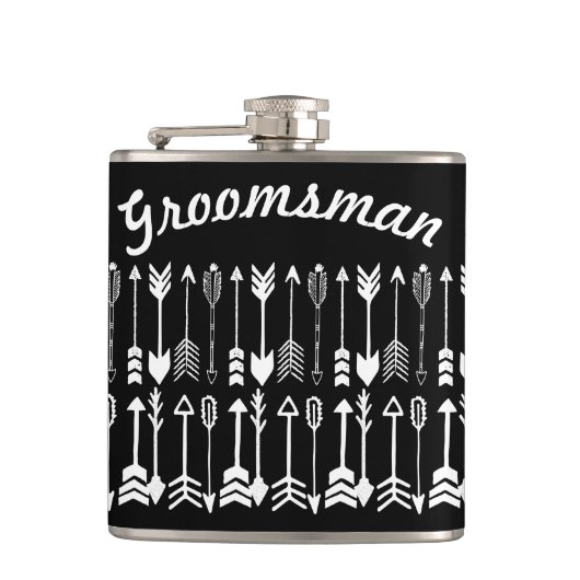 Groomsman黒白い矢印パターン フラスク (正面)