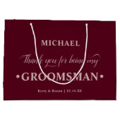 Groomsman パーソナライズされた Burgundyありがとう ラージペーパーバッグ (裏面)
