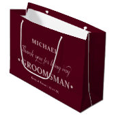 Groomsman パーソナライズされた Burgundyありがとう ラージペーパーバッグ (正面アングル)