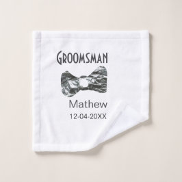 Groomsman add name date year gray collar bow文字 ウォッシュタオル