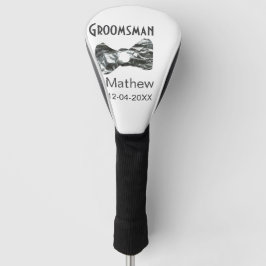 Groomsman add name date year gray collar bow文字 ゴルフヘッドカバー