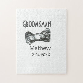 Groomsman add name date year gray collar bow文字 ジグソーパズル