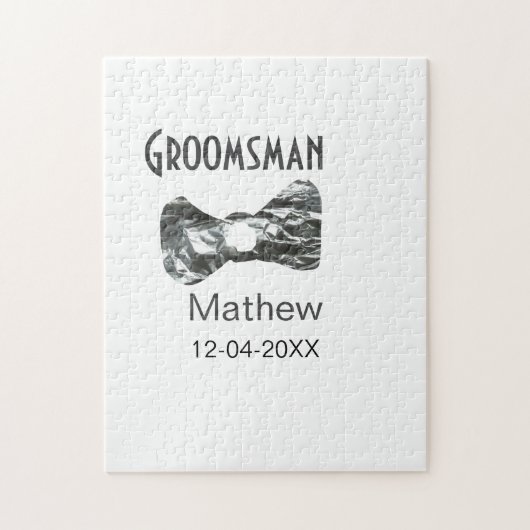 Groomsman add name date year gray collar bow文字 ジグソーパズル (縦)