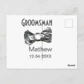 Groomsman add name date year gray collar bow文字 ポストカード (裏面)