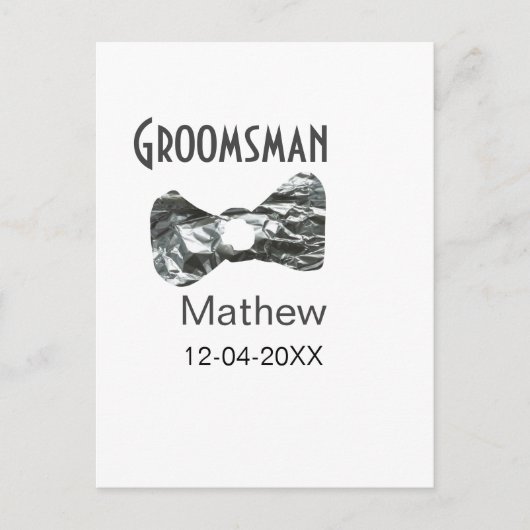 Groomsman add name date year gray collar bow文字 ポストカード (正面)
