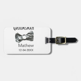 Groomsman add name date year gray collar bow文字 ラゲッジタグ