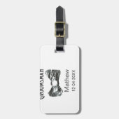 Groomsman add name date year gray collar bow文字 ラゲッジタグ (正面縦)