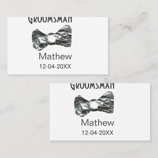Groomsman add name date year gray collar bow文字 名刺 (正面/裏面)