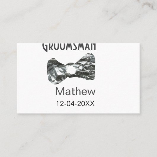 Groomsman add name date year gray collar bow文字 名刺 (正面)