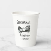 Groomsman add name date year gray collar bow文字 紙コップ (裏面)
