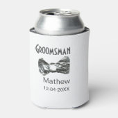 Groomsman add name date year gray collar bow文字 缶クーラー (缶正面)