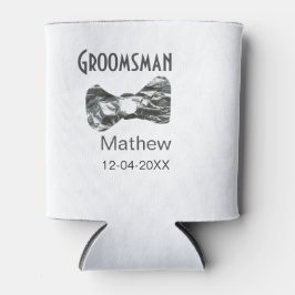 Groomsman add name date year gray collar bow文字 缶クーラー
