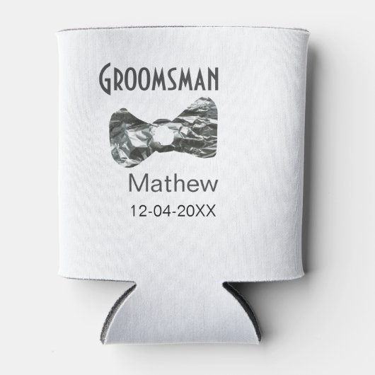Groomsman add name date year gray collar bow文字 缶クーラー (正面)