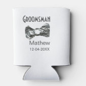 Groomsman add name date year gray collar bow文字 缶クーラー (裏面)