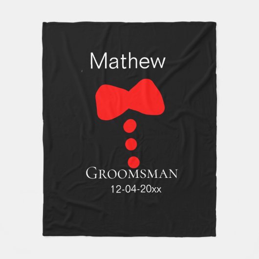 groomsman add name year black bow shirt tie tuxedo フリースブランケット (正面)