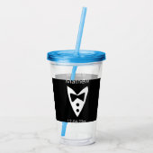 groomsman add name year black bow shirt tituxedo アクリルタンブラー (裏面)