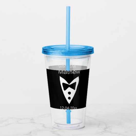 groomsman add name year black bow shirt tituxedo アクリルタンブラー (正面)