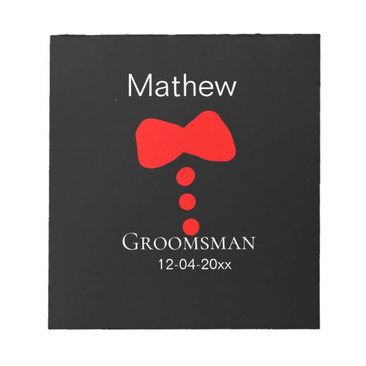 groomsman add name year black bow shirt tituxedo ノートパッド (正面)