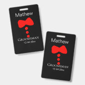 groomsman add name year black bow shirt tituxedo バッジ (正面＆裏面)