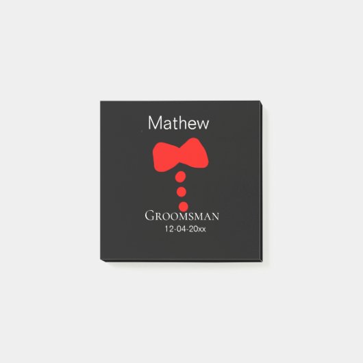 groomsman add name year black bow shirt tituxedo ポストイット (正面)