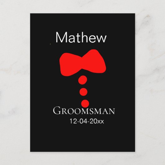 groomsman add name year black bow shirt tituxedo ポストカード (正面)