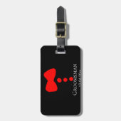 groomsman add name year black bow shirt tituxedo ラゲッジタグ (正面縦)