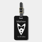 groomsman add name year black bow shirt tituxedo ラゲッジタグ (正面縦)