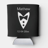 groomsman add name year black bow shirt tituxedo 缶クーラー (裏面)