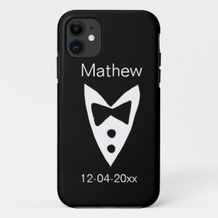 groomsman add name year black bow shirt tituxedo iPhone 11 ケース