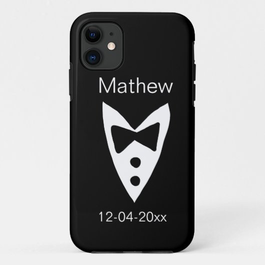 groomsman add name year black bow shirt tituxedo Case-Mate iPhoneケース (裏面)