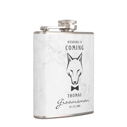 Groomsman Best Man Groom Wolf White Background フラスク (右)