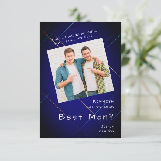 Groomsman Best Man Proposal on Dark Background 招待状 (スタンド正面)