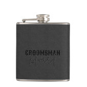 Groomsman Black Faux Leather Black Text フラスク (正面)