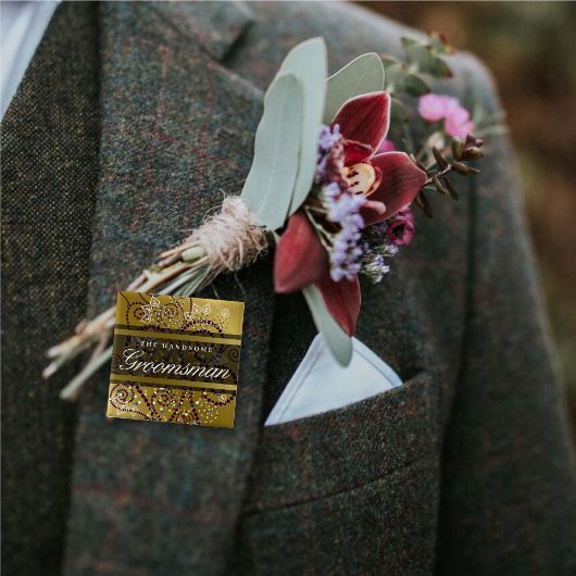 GROOMSMAN Bohoパープルらせん状結婚金ゴールドのボタン 缶バッジ