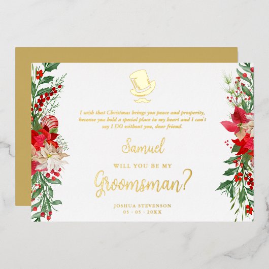 Groomsman Fancy Luxury Christmas Proposal Card 箔招待状 (正面/裏面)