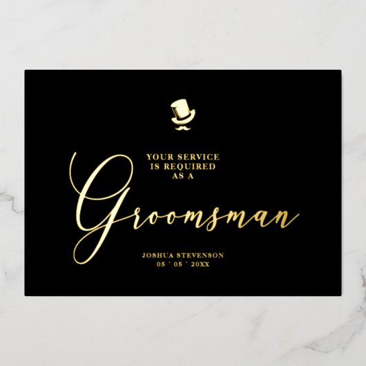 Groomsman Funny Wedding Minimalist Proposal Golden 箔招待状 (正面)