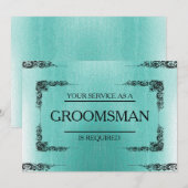 Groomsman Greenとしてサービスが要求されました 招待状 (正面/裏面)