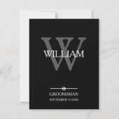 Groomsman Monogram +名前クラシックスクリプトクール サンキューカード (正面)